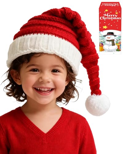 Asikkon Baby Christmas Knit Santa Hat Kids Knitted Beanie Hat for Infant Toddle 0 to 5 Years Old Red