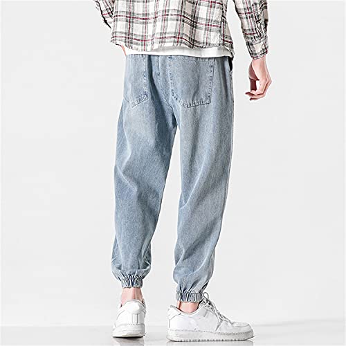 Men's Elastic Drawstring Waist Jeans Summer Regular Fashion Denim Pants Loose and Casual Wide Leg Jean Trousers (Light Blue 2,3X-Large)2
