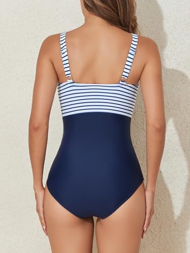 Image of Smismivo Tummy Control Swimsuits for Women Slimming One Piece Bathing Suit Retro Ruched Push Up Vintage Padded Swimwear