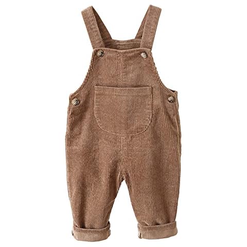 inlzdz Baby Girls Boys Corduroy Solid Dungarees Overalls Suspender Bib Pants Trousers Coffee 2-3 Years Cover