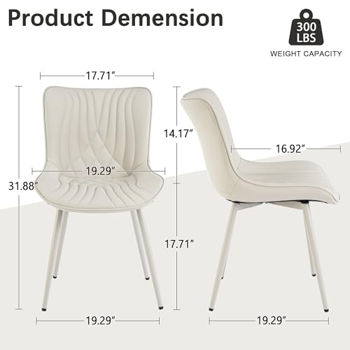YOUTASTE Cream Dining Chairs Set of 2, Mid Century Modern Comfy Kitchen Chair, Upholstered Faux Leather, Cream Metal Legs, Armless Accent Chairs for Bedroom Vanity Lounge by YOUTASTE - Image 3