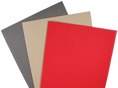 Image of KCS 3 pc of 12 inch x 18 inch(30cmx45cm) 18CT Counted Cotton Aida Cloth Cross Stitch Fabric (Red+Khaki+Dark Grey)