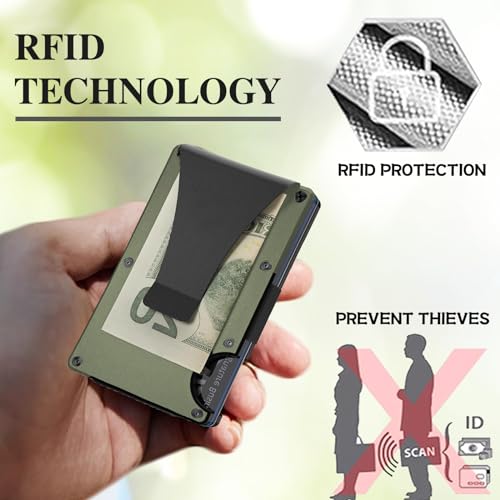 Image of Minimalist Wallet with RFID Blocking,Slim Credit Card Holder with Aluminum Money Clip Wallet for Men and Women,Metal Wallets for Mens Front Pocket as Gifts (Armygreen)