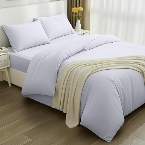 Utopia Bedding - Funda nordica Cama 150, Sabana Bajera 150x200 y Fundas Almohada (50x75cm) - Funda edredon Cama 150- Juego de Cama de Microfibra cepillada Suave (Blanc)