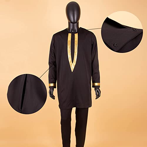 African Clothing for Men Full Sleeve Embroidery Shirts and Pants 2 Pieces Outfits Plus Size African Suit2