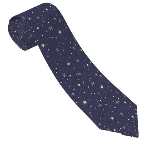 Womgela Navy Blue Gold Stars Men Tie Men's Necktie Casual Gift for Boys Teens Daily Graduation Birthday Party