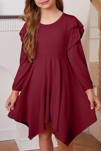 blibean Girls Long Sleeve High Low Dresses Tween Cute Swing Dress Size 6-15 Years2