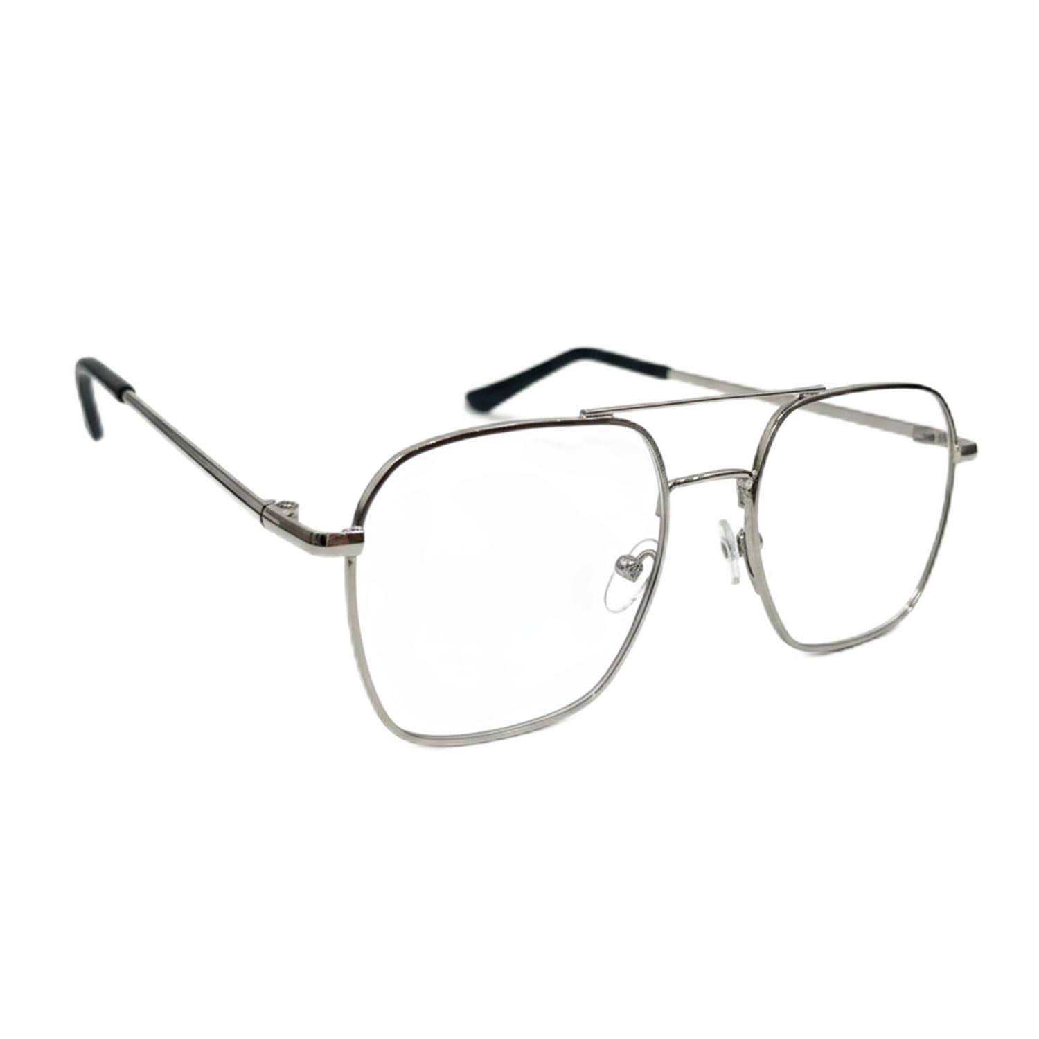 Square Metal Eyeglassn Silver Frames with Double Bridge | Lightweight Optical Spectacle Frame | Unisex