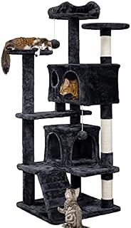 Yaheetech 138.5cm Cat Tree with Scratching Posts, Cat Climbing Tower w/Condo & Ladder for Indoor Cats, Light Grey