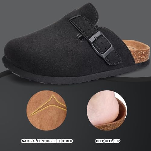 Image of Torotto Kids Suede Clogs Cork Footbed Toddler Slippers with Arch Support & Adjustable Straps for Boys Girls Indoor & Outdoor