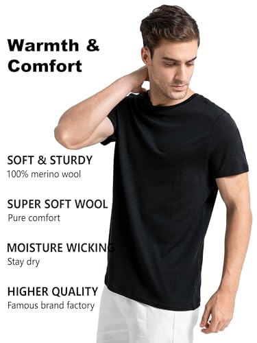 innotree Men's Merino Wool T-Shirt, 100% Organic Merino Wool Undershirt Lightweight Crew Short Base Layer for Hiking,Black,Medium4