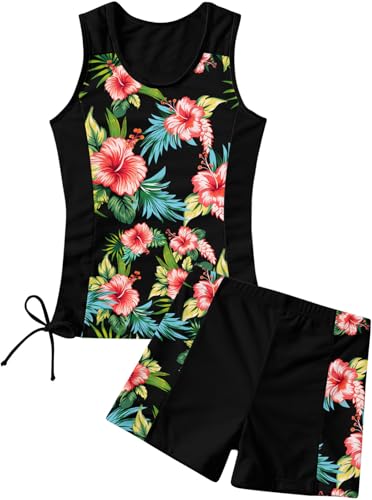 RAISEVERN Girls Swimsuit Two Piece Tankini Cute Summer Bathing Suit Boyshort Beach Modest Swimwear for 7-12 Years