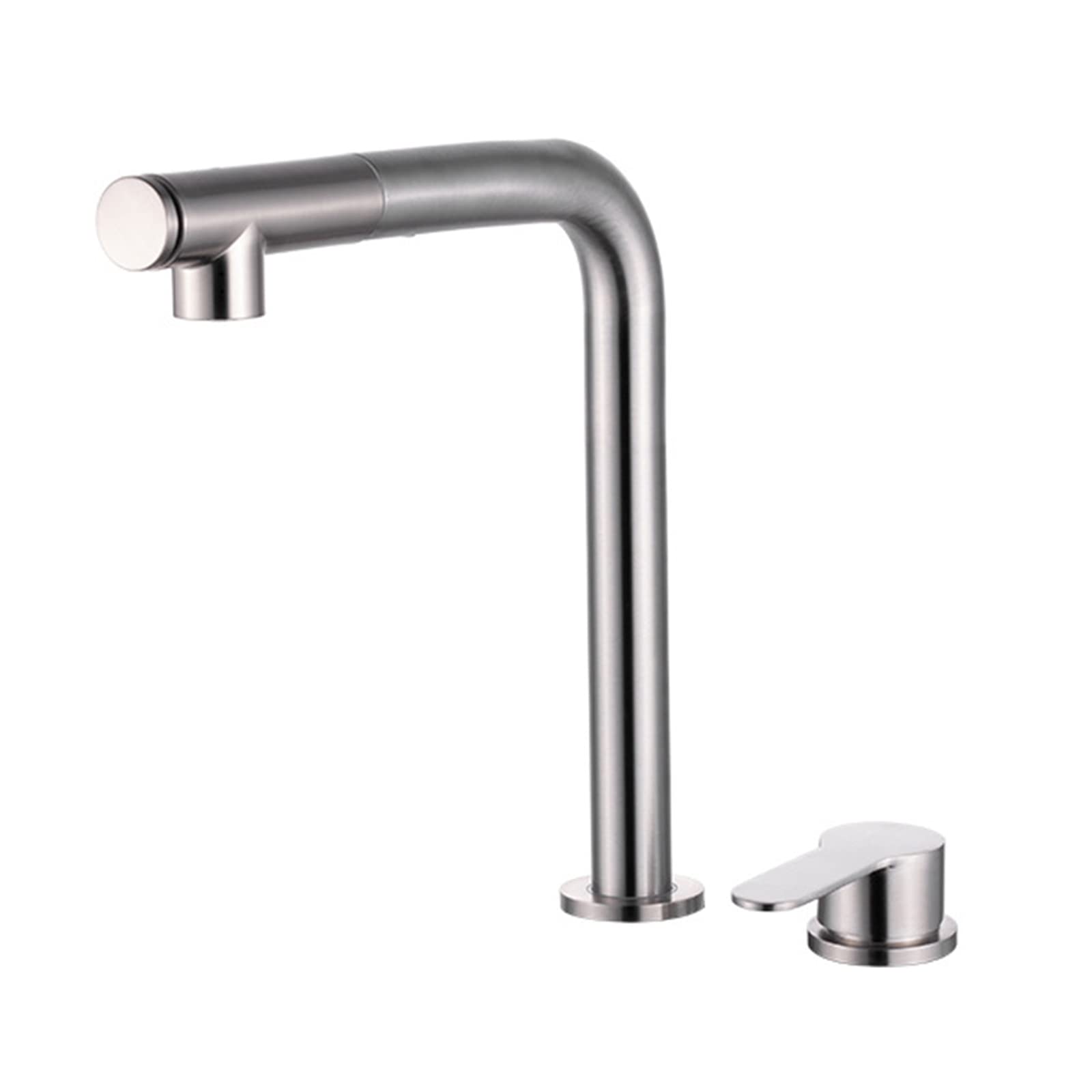 Robinet mitigeur de cuisine double trou en acier brossé avec douchette extractible eau chaude froide