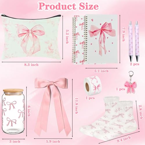 BlueRaying Coquette Pink Bow Stuff Gift Set with Bow Cup, Preppy Makeup Bag, Bow Notebook, Keychain Accessories Bow Themed Presents for Girls Women by BlueRaying - Image 2