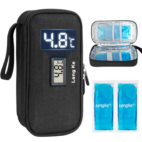 SUNMON Nevera Insulina Viaje con Indicador de Temperatura, Aprobadas por la TSA para Medicamentos Viaje. Incluyen Dos Bolsa de Hielo, un Estuche para Pluma de Insulina (Negro)