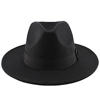 Upstore Fedora-Hut mit breiter Krempe für Damen und Herren, klassischer Panamahut, Filzhut mit Band, Schwarz, Schwarz , 41