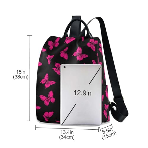 Image of Fustylead Cute Hot Pink Wild Butterfly Women Backpack Purse Anti-theft Lightweight Shoulder Bag