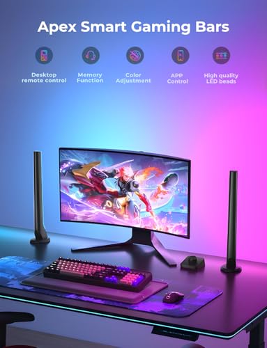Image of Apex RGBIC Smart Gaming Light Bars with wireless Smart Controller, Wi-Fi Smart LED Gaming Lights with Music Modes and 60+ Scene Modes Built, Works with Alexa & Google Assistant, Game Room Lights Decor