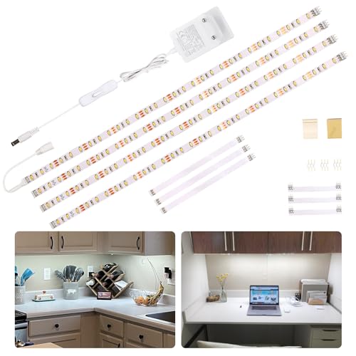 WOBANE Striscia Led Bianco Freddo 2 metri, 4X50cm Luce Sottopensile Cucina Led 6000K, Strisce Led Adesive con interruttore e Spina 12V, 1200LM Luci Led Cucina per Vetrine, Scrivania, Mensola,TV, 12W