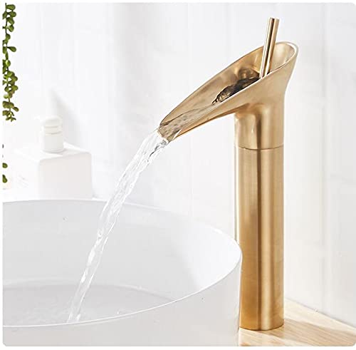 Robinet cascade or brossé en laiton pour lavabo moderne de salle de bains haut de gamme