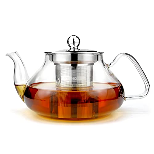 Glass Teapot with infuser, Tea Infusers for Loose Tea, Small Loose Leaf Tea pot, Heat resistant, Ideal for Tea Parties and Stovetop Brewing，800ml