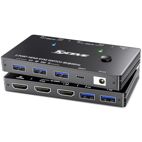 KVM HDMI 8K 60Hz commutateur fluide pour 2 PC et moniteur 4K 120Hz avec hub USB 3.0