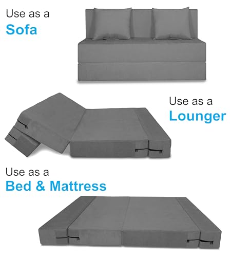 Image of Adorn India Easy 2 Seater Sofa Cum Bed (Alyn Pattern) Size 4' X 6' Ft (Grey Color) (1 Year Warranty)