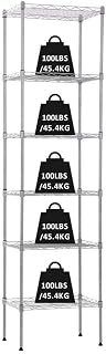 Actask 6-Shelf Shelving Unit with Height Adjustable Shelves and Adjustable Levelling Feet, Free Standing Shelves units for Storage with 6 Tier Wire Metal Rack - 600LBS (272KG) Max Weight, Chrome