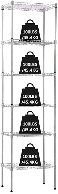 Actask 6-Shelf Shelving Unit with Height Adjustable Shelves and Adjustable Levelling Feet, Free Standing Shelves units for Storage with 6 Tier Wire Metal Rack - 600LBS (272KG) Max Weight, Chrome