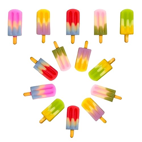 DANUDON 50PCS Resin Ice-Lolly Flatback Charms, No Hole 3D Ice Cream Resin Charms Beads Imitation Miniature Sweets Cabochons Popsicle Charms for DIY Scrapbooking