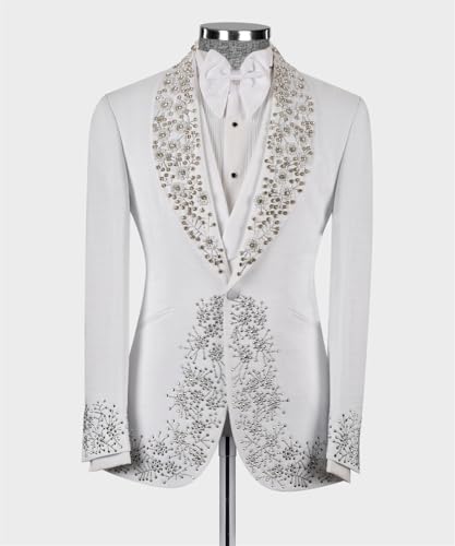 Men's White Luxury Handmade Rhinestone Blazer Slim Fit Shawl Lapel Dinner Tuxedo for Prom Party Wedding2