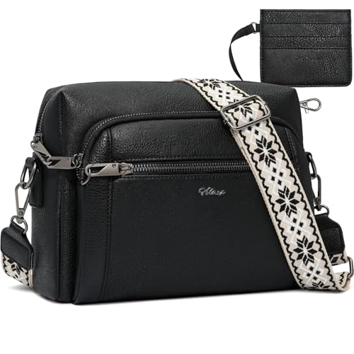HILAEX Crossbody Bags for Women Anti-Theft Function, Women's Cross Body Bags 4 Zip Compartments, Handbags for Women with Adjustable Wide Strap 26 x 10 x 20 CM Black
