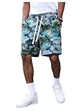 GORGLITTER Men's Floral Jacquard Bohemian Graphic Shorts Straight Leg Drawstring Summer Vacation Shorts Blue Large