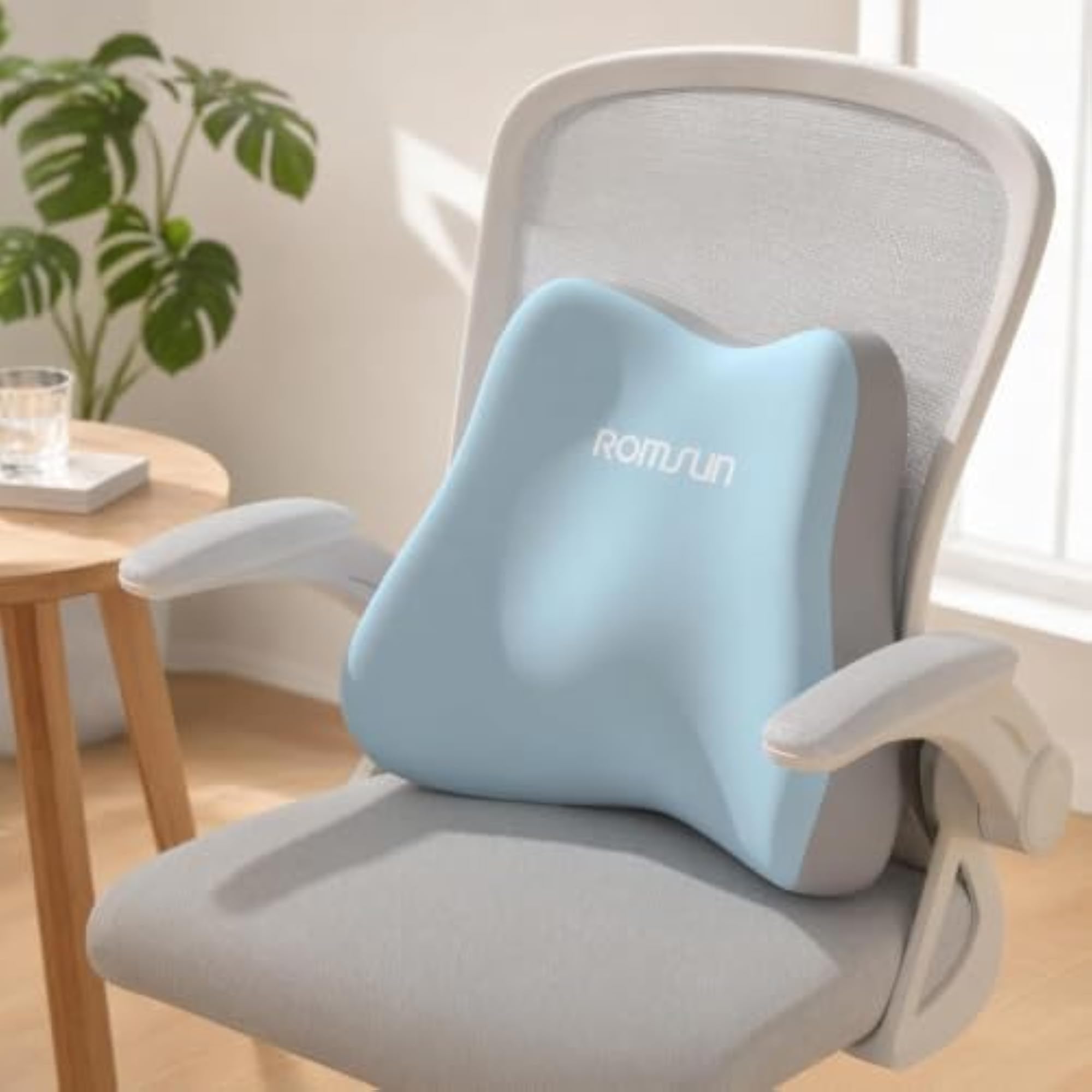 Memory Support Contoured Back Cushion with Strap, Sky Blue