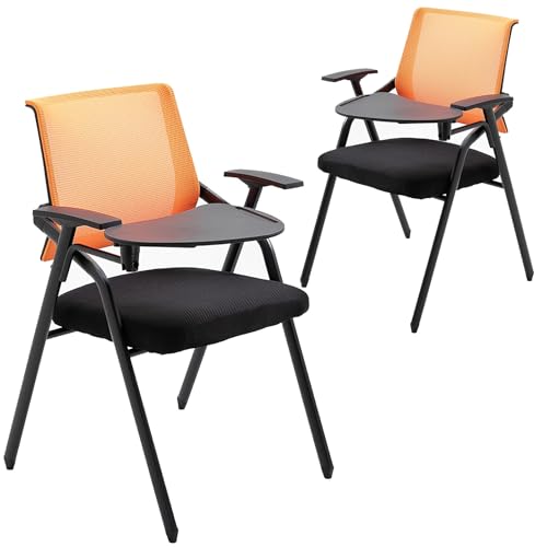 Taburete Plegable (Paquete de 2), Banqueta Plegable, con Reposabrazos y Tablero, Aptas para Aulas, Formación y Conferencias(Orange)