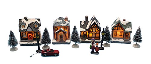 Lighting up DIY Christmas Doll Figurine Tiny Resin House Village (House Village Building Set of 4)