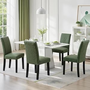 VECELO Upholstered Dining Chairs Set of 4, Modern PU Leather and Solid Wood Legs & High Back for Kitchen/Living Room- Green