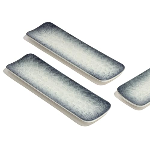 Image of Beyond Homes Ceramic Serving Tray Set of 3 | 12 Inch Rectangular Serving Plates | Premium Ceramic Platters for Sushi Dimsum Momos Snacks Starters & Appetizers | Microwave & Dishwasher Safe, Grey