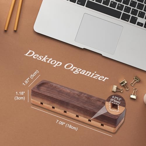 Magnetic Cord Holder with 6 Slots - Walnut & Beech Wood Cable Organizer for Lightning, USB, USB-C, Stick-on Design for Desk, Under Desk, Nightstand - Image 2