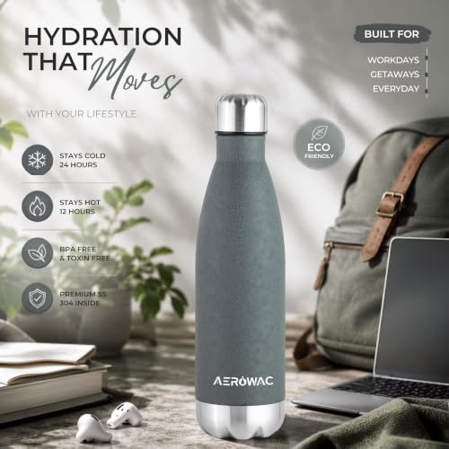 Image of 304 Stainless Steel Viva Insulated Flask 500ml | Hot & Cold 24 Hours | Double Wall, Leak Proof, BPA-Free, Lightweight Bottle | Ideal for Office, Gym, School and Travel (Dark Grey, Pack of 1)