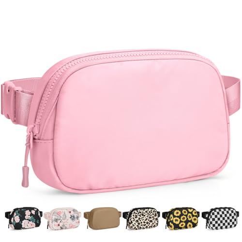 Pritent Fanny Packs for Women Cross Body Bag Waterproof Belt Bag with Adjustable Strap and Zipper Back Pocket Small Crossbody Bags Fashion Waist Packs for Workout Travelling(Light Pink)