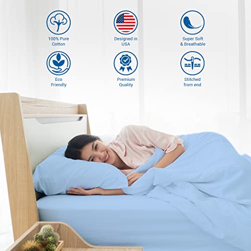 Homesperception 100% Cotton Sheet Set Queen, 4Pcs Jersey Knit Sheets, Up To 16” Deep Pocket Wrinkle-Free Fitted Sheet, Jersey Pillowcases And Flat Sheet – Luxury Jersey Sheet Set (Queen, Light Blue) #TOP4