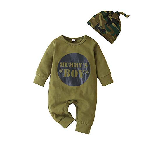 Baby Boy Girl Daddy's Girl Mummy's Boy Printed Camouflage Romper Jumpsuit Long Sleeve Ruffle Bodysuit Outfits (Green-Mummy's BOY, 12-18M)
