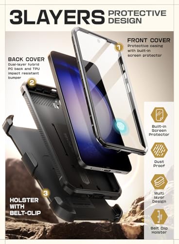 Image of SUPCASE for Samsung Galaxy S24 Case with Stand [2 Front Frames] [Built-in Screen Protector & Belt-Clip] [Military-Grade Protection] Heavy Duty Rugged Kickstand Phone Case for Galaxy S24 6.2 inch, Black
