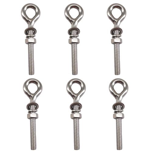 Image of 6 Pack Eye Bolt Ringbolt 304 Stainless Steel Long Shank Closed Ring Eyelet Screws Eyebolt with Washer and Nut for Yacht Boat Marine Yoga Hammock M10