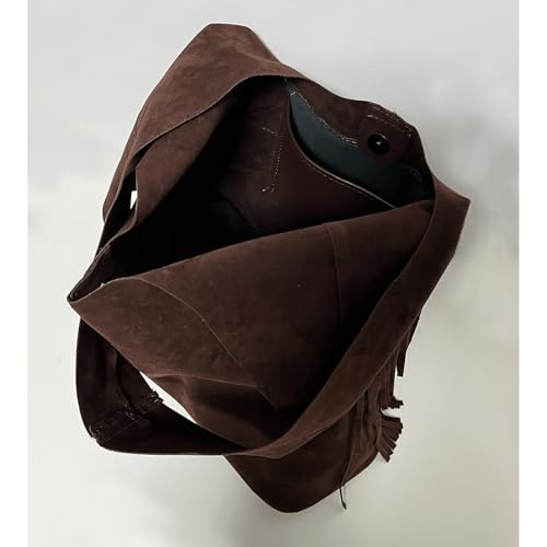 Suede Purse Soft Large Slouchy Suede Fringed Bag for Women Spacious Boho Tote Purse Western Vintage Trendy Shoulder Bag Daily4