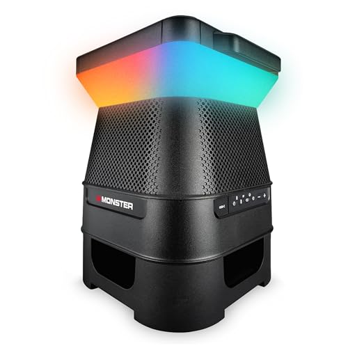 Monster Solar X Speaker - Bluetooth Wireless Solar Powered 360 Degree Sound with LED, Easy Connect, 8 Hours of Playtime and 30W Bass