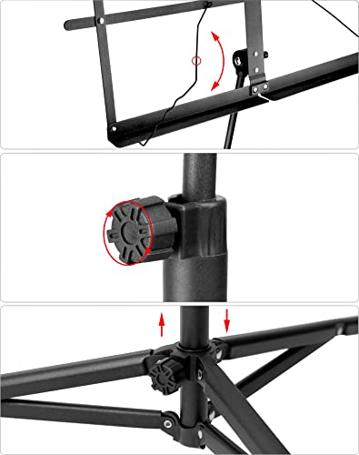 QWORK® Folding Sheet Music Stand with Carry Bag, Adjustable Height 65-135cm/25”-53", Max Load 2kg/4.4lbs - Image 4