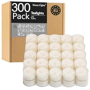 Tealight Candles, Giant 100,200,300 Bulk Packs, 4-4.5 Hrs, White Unscented European Smokeless Tea Lights in Clear Plastic Cup for Shabbat, Weddings, Christmas, Home Decorative- 300 Pack