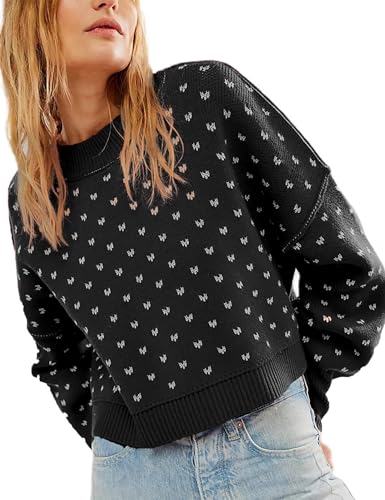 TUREAU Womens Cropped Pullover Sweater Polka Dot...